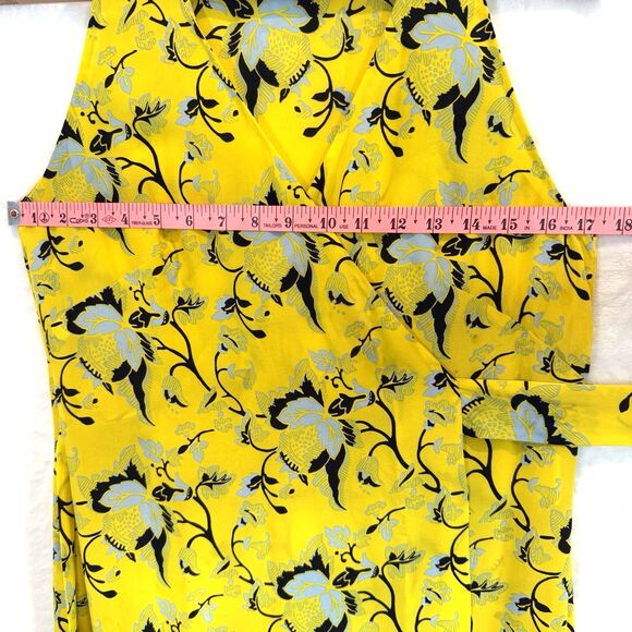 DVF Wrap Dress Maxi Silk Yellow Floral Tie Waist Size 8 READ DESCRIPTION - Picture 5 of 11